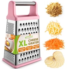 Professional Stainless Steel XL Parmesan Cheese Grater with Handle - 4 Sided ...