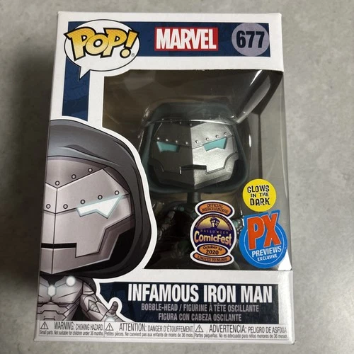 Funko Pop! Marvel #677 Iron Man exclusivo GITD PX vistas previas Comic Fest 2020 limitado
