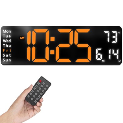 Opis Clock 1 (XL Orange & White)   Extra Large Digital Wall Clock with Date, ...