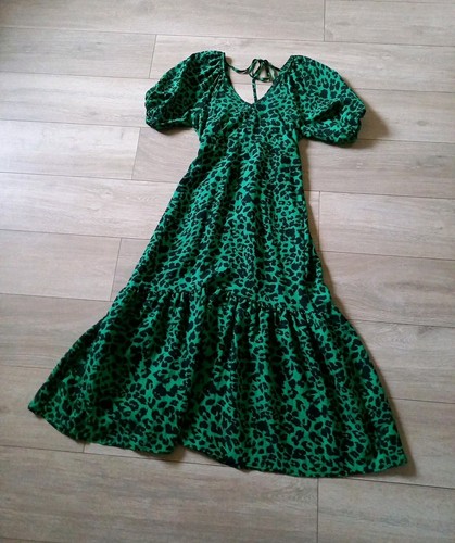 George grün & schwarz Leopardenmuster Hängerchen Kleid Rüschen Urlaub Boho Freizeit UK10 - Bild 17 von 19