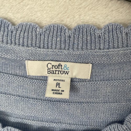 Croft & Barrow Womans Sweater Blue Geometric Petite PL Cotton Blend Pullover - Picture 2 of 8