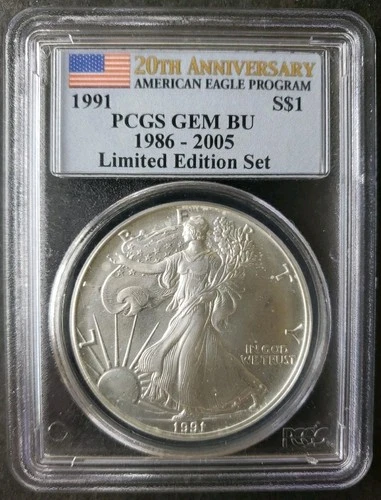 1991 $1 American Silver Eagle Dollar PCGS Gem BU