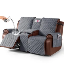 100% Waterproof Recliner Loveseat Cover with Console, Non-Slip Reclining Couc...
