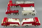 Vintage 1970's Tonka Mini 5"-10" Pressed Steel Red Fire Ladder Truck Lot Mfg USA