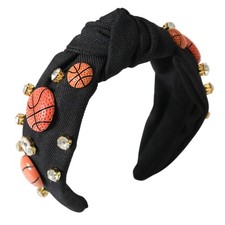 Basketball Knotted Headband For Women Crystal Rhinestone Jeweled Black