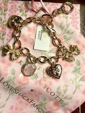 Loveshackfancy X Kendra Scott Gold Charm Bracelet Bow Heart Pink Mint New Collab