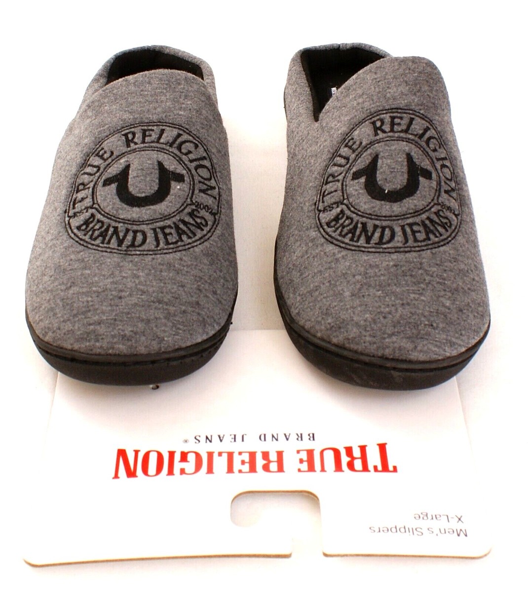 True Religion Men\'s Slippers Size Small 7-8 Gray True Religion Slippers Mens Small 7-8 Gray Black Faux Wool  main image 4