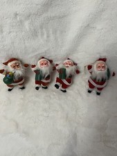 RARE 4 VTG MCM Flocked Celluloid Santa Claus Figurine Ornaments VHTF