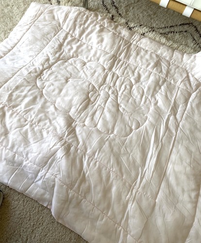 Dupont Dacron Quilted Nylon Baby Blanket Vtg 50s 60s Pink Blue Bows Flowers - Picture 7 of 8