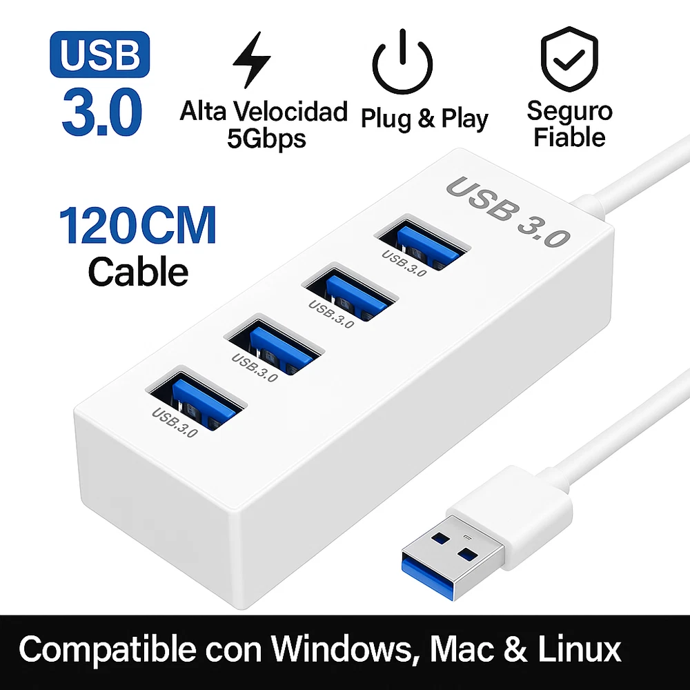 4-Port USB 3.0 Hub for Laptop & PC - High-Speed Data Transfer & Extra Ports