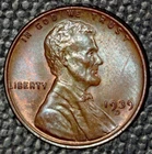 1939-D Lincoln Cent, Gem BU, Red/Brown, Toned, Raw