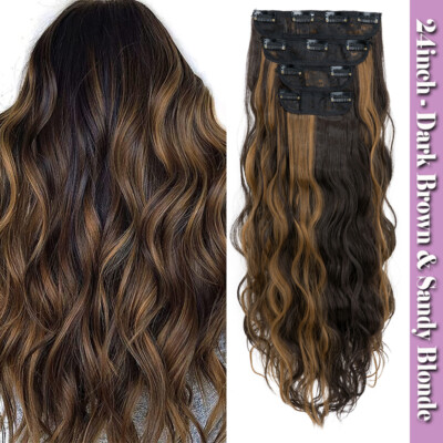 Lady WAVE Natural Clip In Hair Extensions 4Pcs/set Ombre Full Head Hair Piece US