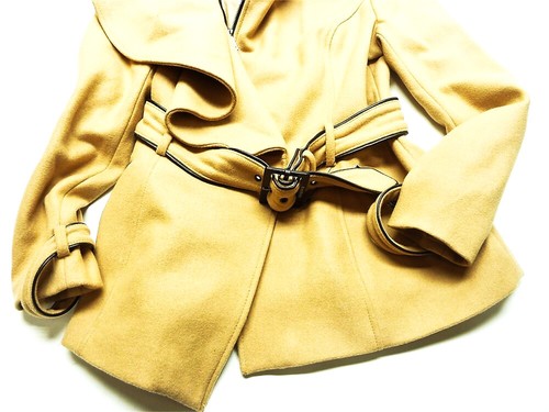 Bebe Ariana Ruffle Collar Peacoat, Camel, Sz.Lrg, New W/ Tag - Picture 3 of 12