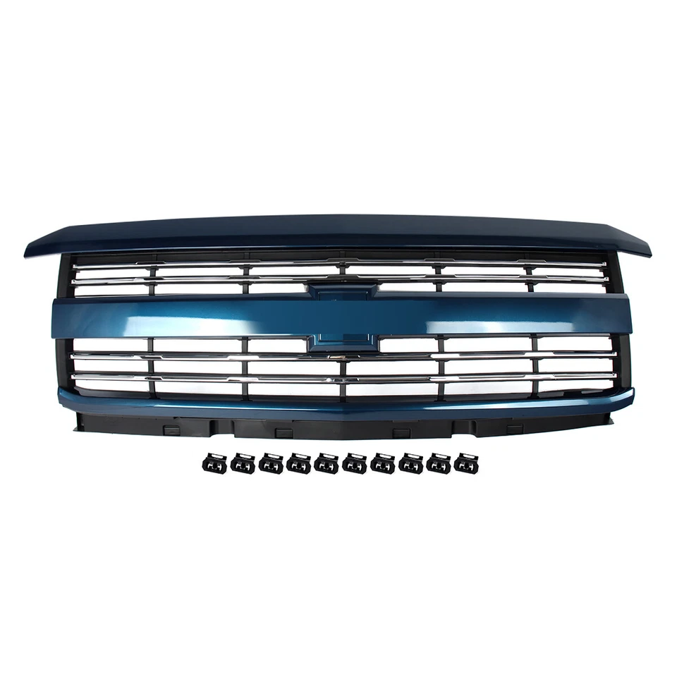 Chrome & Deep Ocean Blue Grille Assembly For 2015-2019 Silverado 2500 HD 3500 HD Foto 2 de 4