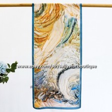Sallys 100 Mulberry Silk Crepe Shawl Painting Print Oblong Neckerchief Scarf