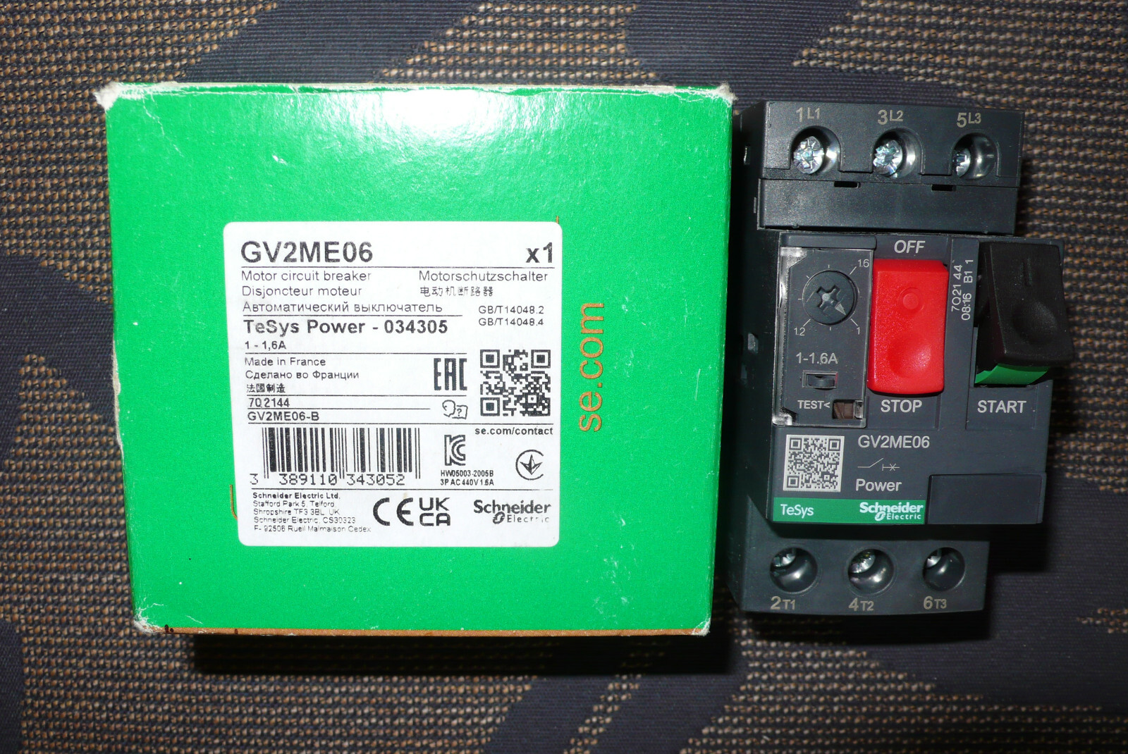 Disjoncteur moteur 1 à 1,6A Schneider Electric GV2ME06 à déclenchement rapide