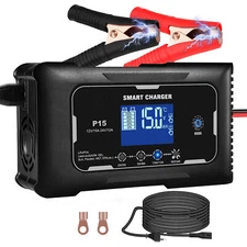15-Amp Battery Charger LiFePO4 Trickle Car Battery Charger 12V 24V Smart Charger