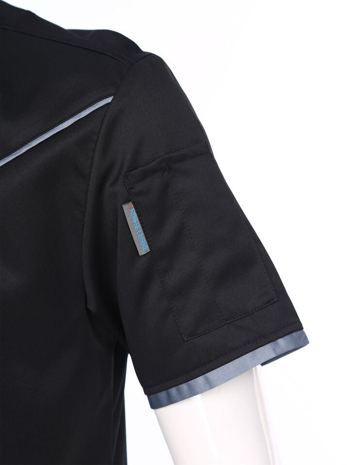 Unisex Uniform Tops Jacket Restaurant Shirts Mens Contrast Trim Canteen ...