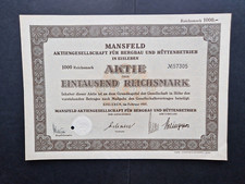 Akcje Mansfeld AG dla górnictwa i huty 1000 RM 1937 Eisleben #57305