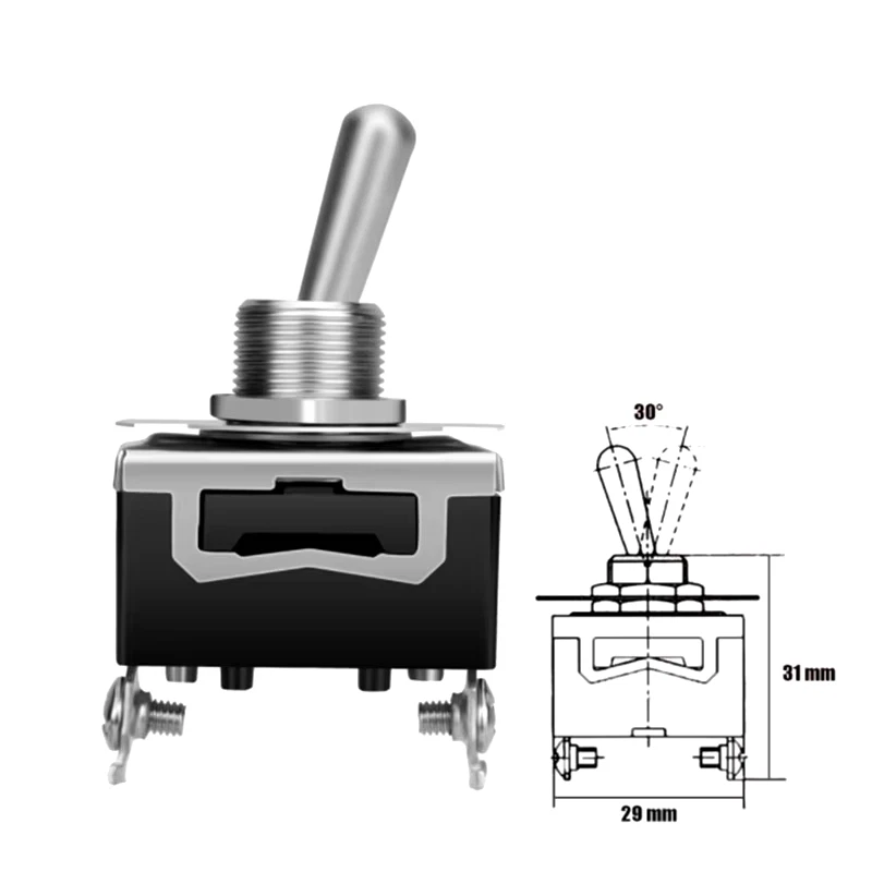 Interrupteur à bascule étanche SPST 15A 250V, 2 broches, marche/arrêt, 1 pièce - Photo 2/4