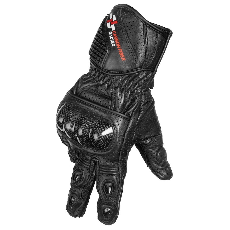 Guantes de moto de cuero estilo guantelete de longitud completa de nudillo duro de fibra de carbono Foto 3 de 4