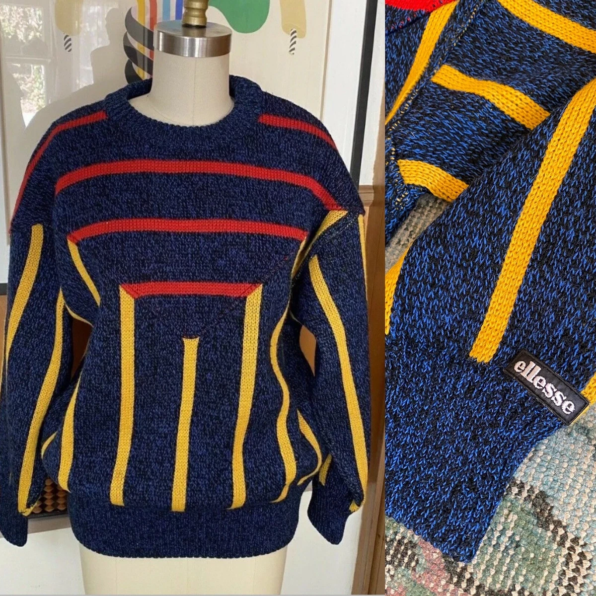 ELLESSE Vintage Wool Sweater Men Unisex blue yellow red black