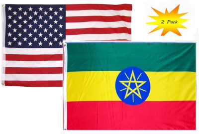 2x3 2'x3  Wholesale Set (2 Pack) USA American & Ethiopia Country Flag Banner