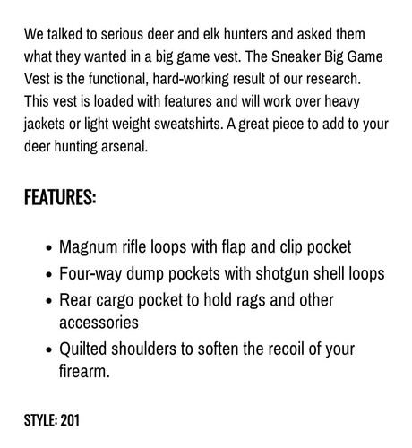 Gamehide Sneaker Big Game Hunting Vest 201 Size Large - Picture 3 of 3