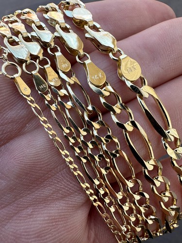 Real Solid 14k Yellow Gold Figaro Link Chain 16-24" 2mm-7mm Necklace ITALY - Picture 5 of 15