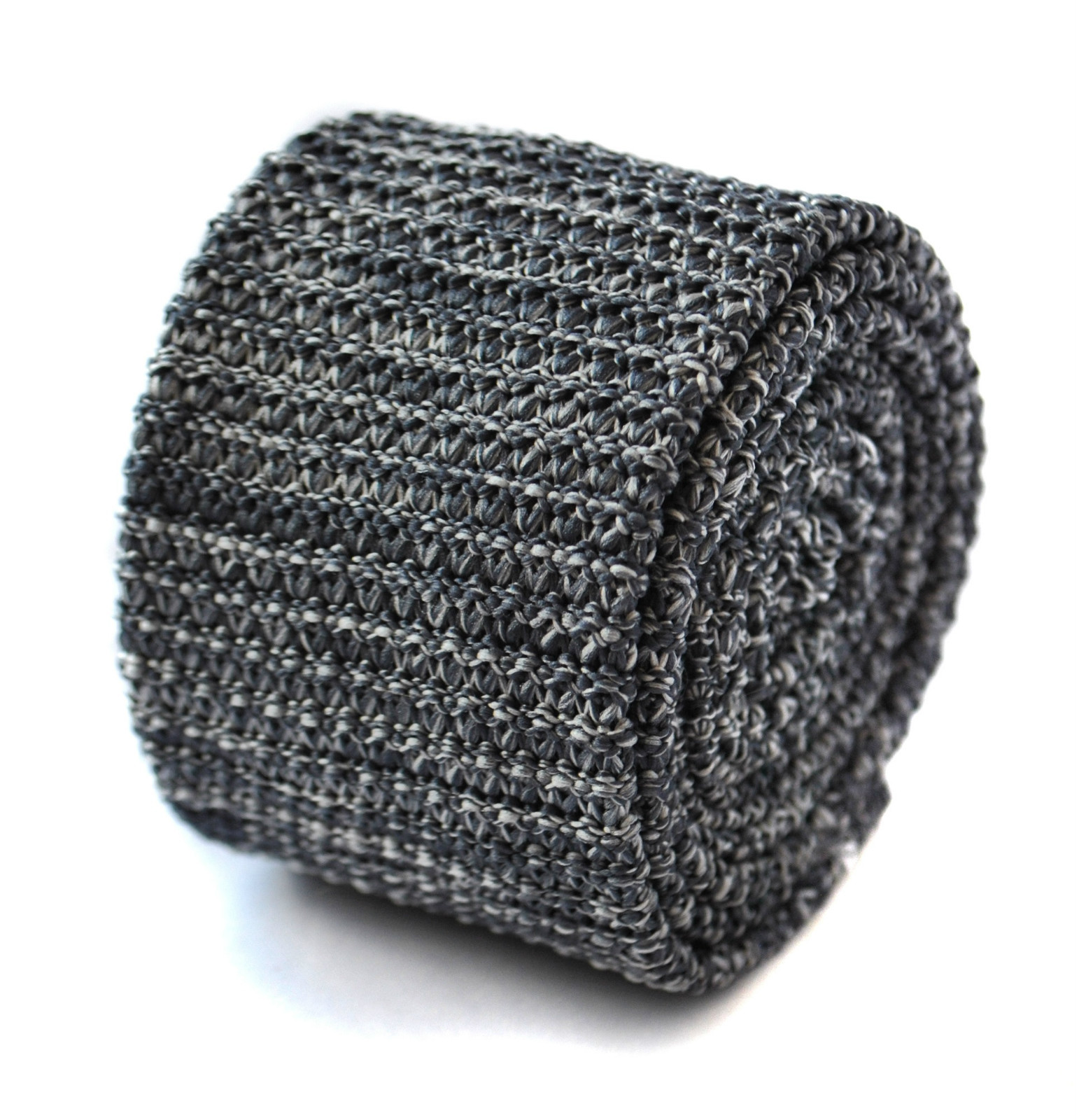 Frederick Thomas Knitted Silk Mens Tie - Silver Grey - Speckled Skinny Wedding