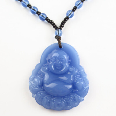 50x43x8mm 1Strand Manmade Blue Jade Buddha Necklace 17.5 inch
