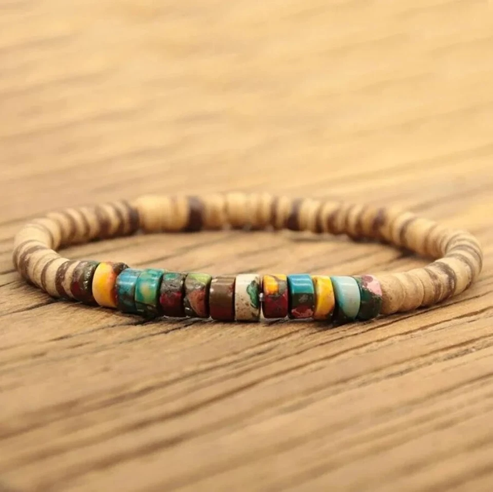 Pulsera elástica piedra natural sedimentos marinos madera jaspe cuentas regalo Foto 3 de 4