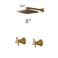 Antique Brass 8" Rain Wall Mount Shower Head Pipe Mixer Control Valve Faucet Kit