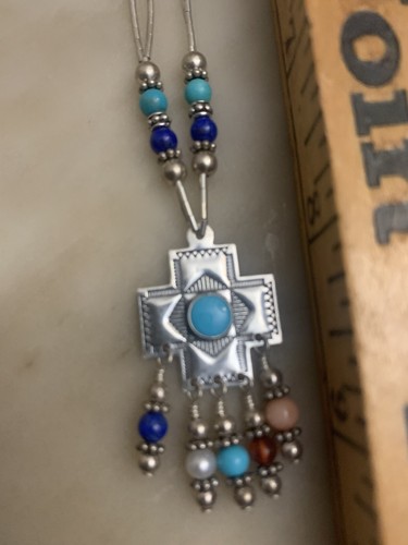 Vintage Native QT multi gem Carolyn Pollack Sterling Silver Chain Pendant