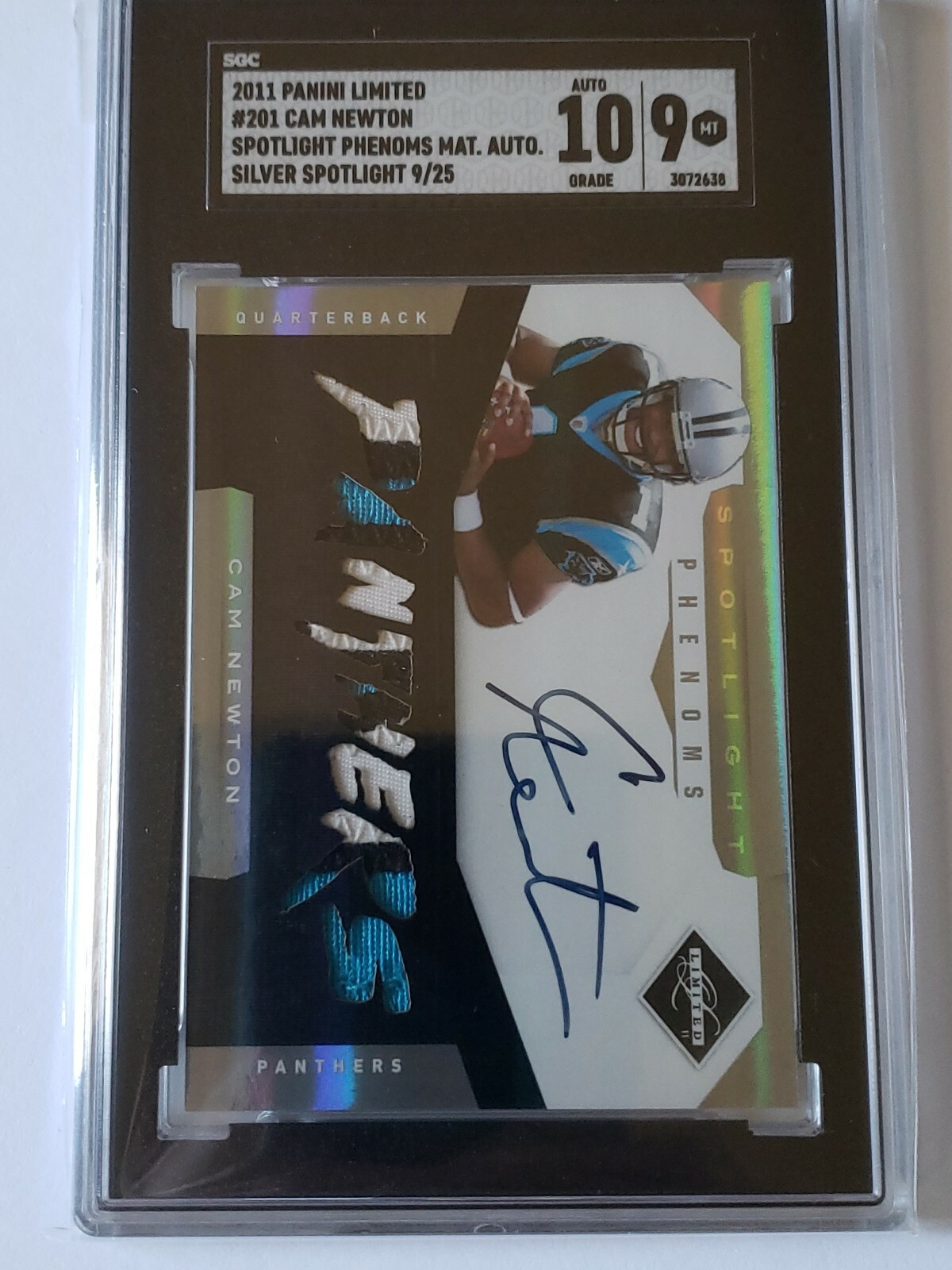 Cam Newton Panini Limited #201 Signed Jersey-Gold Spotlight