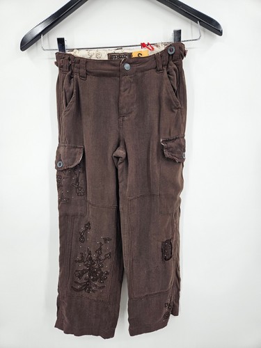 New Da-Nang Silk Utility Pants Girls 5 Chestnut Brown Cargo Pockets - Picture 4 of 7