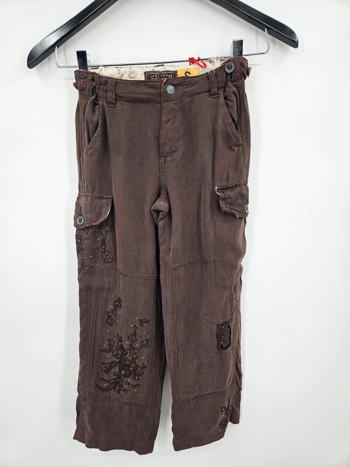 Nuevos Pantalones Utilitarios de Seda Da-Nang Niñas 5 Bolsillos de Carga Marrón Castaño Foto 4 de 4