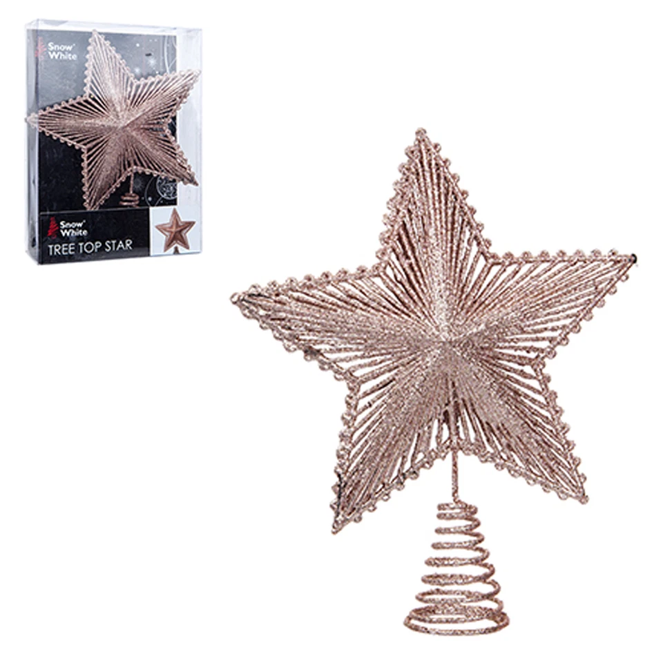 Christmas Tree Top Star 200mm Full Glitter Decoration - Rose Gold