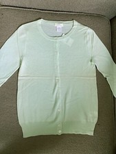  158 J.Crew 100 Featherweight Cashmere 3/4 Sleeve Light Mint Cardigan Size XS