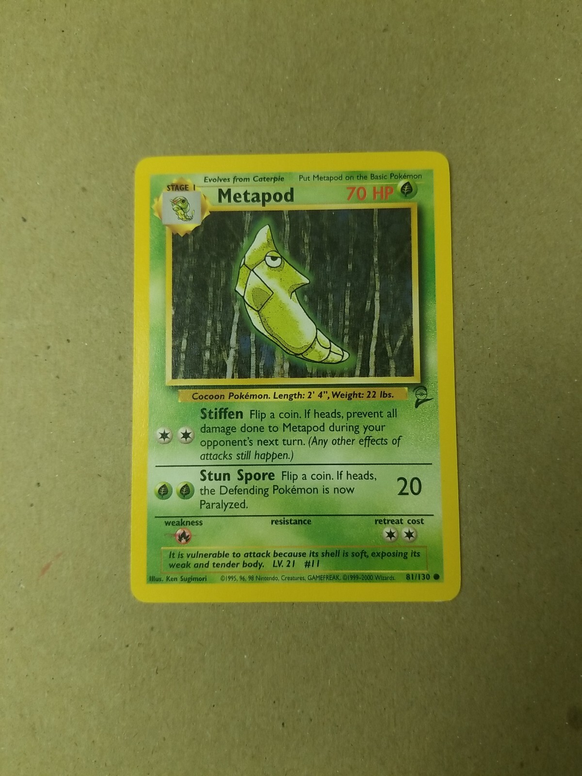 Metapod 81/130 - VINTAGE WOTC Pokemon CARD - BASE SET 2 - NM/M