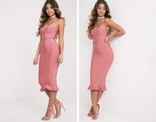 Pretty Little Thing Rose Frill Hem Bandage Midi Dress