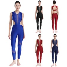 Mujeres Mamelucos Largo Completo Mono Baile Leotardo Recorte Espalda Body Fitness