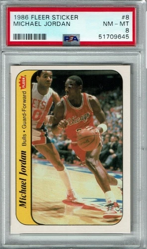 1986 Fleer Sticker #8 MICHAEL JORDAN Psa 8 NM-MT Rc Card !!