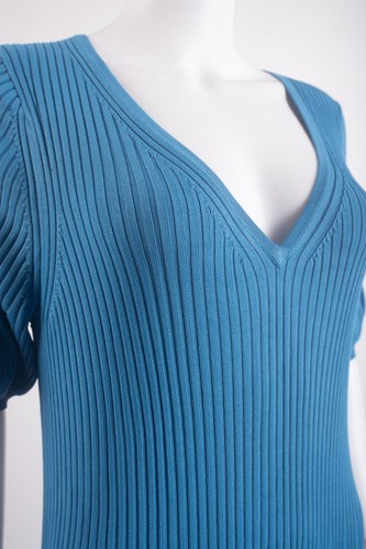 Boden Womans Empire Knit Dress midi UK 16R US 12 R Blue Ribbed Stretch NWT - Picture 3 of 6