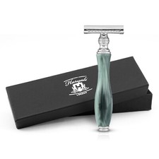Double Edge Safety Razor for Men and Women, Ergonomic, Resin Grip, Green