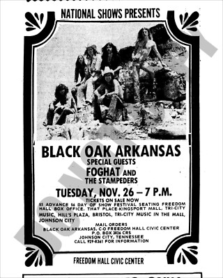 1974 Black Oak Arkansas Foghat Concert Freedom Hall Civic Center Ad 8x10 Photo