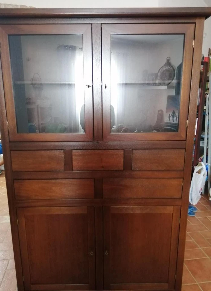 Credenza Multiusos Despensa Color Nogal Oscuro Arte Povera Clásico 5 Cajones - Imagen 3 de 3