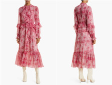 TED BAKER Pink Ivory Alissia Botanical Floral Print Ruffle LongDress 3TB  8/10