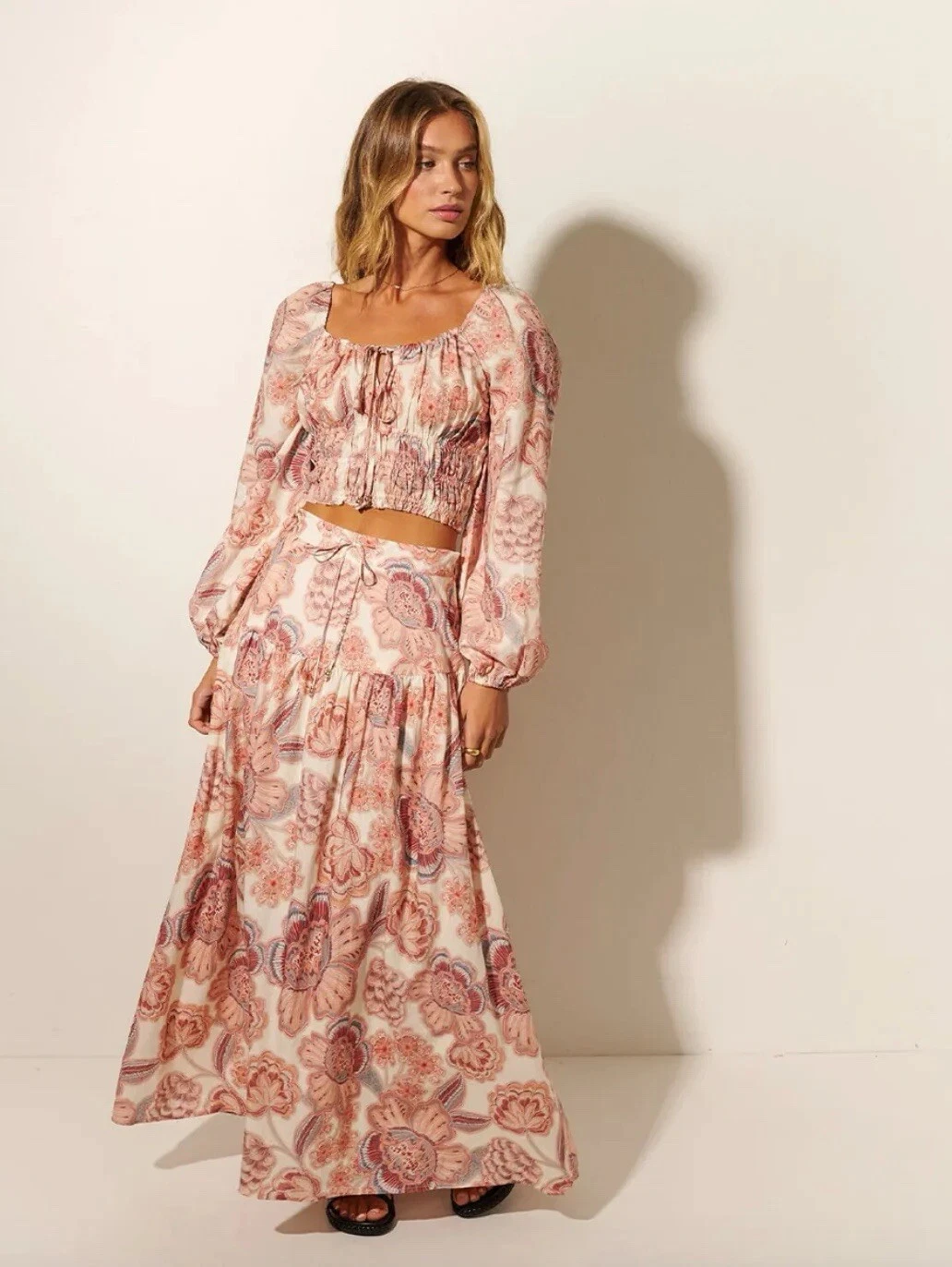 Kivari Maya Linen Floral Maxi Skirt Paisley Pattern Boho Long Casual Day Size 6