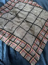 ADOLFO Scarf Gray With Black Tan And Violet Cross Line 36x36 Square